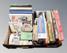 Two boxes of LP box sets, Peter Rabbit collector's plates, vintage board games,