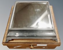 A vintage silver plated mirror topped wedding cake stand in fitted box