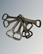 A group of vintage bottle openers bearing advertising including Guinness, Duddingston Ales, Invicta,