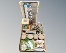 Two boxes of motion lamp, Denby storage jar, kitchenalia,