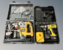 A cased Dewalt 12 volt drill with batteries and charger together with Clark contractor electric