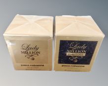 Two bottles of Paco Rabanne Lady Million and Lady Million Fabulous eau de parfum, 80ml,