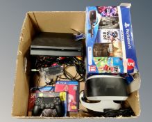 A Sony PlayStation 4 with VR headset, controller, leads and games (two sealed).