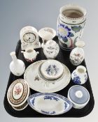 A Poole pottery vase together with a Coalport Paradise lidded pot, a Wedgwood mantel clock,