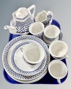 A tray of Adams ware, English ironstone, blue and white china.