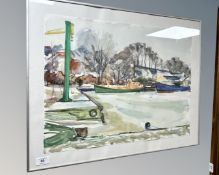 Continental school : Boats at low tide, watercolour, 56cm by 42cm.