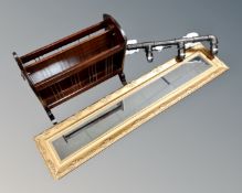 A contemporary gilt framed hall mirror together with a lion mask-handled magazine rack and an