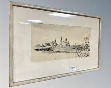 Continental School : Buildings on a hillside, watercolour, 35cm by 18cm.