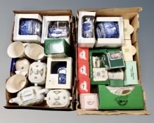 Two boxes of Ringtons china, coronation caddy, blue chintz cup and saucer set etc.