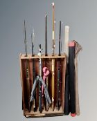 A quantity of assorted fishing rods, Shakespeare boat rod, silver creak fly rod,
