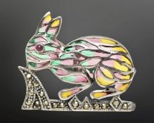 A silver plique à jour rabbit brooch,