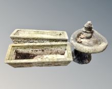 Two concrete plant troughs together with a bird bath