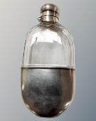 A Mappin & Webb crystal and silver plated hip flask.