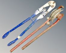A set of Record bolt cutters together with pipe bender