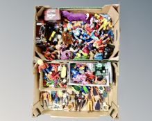 Two boxes of vintage He-man super natural and visionary action figures together with other