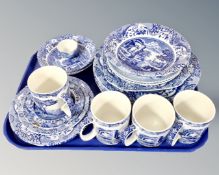 A tray of blue and white Spode Italian china including plates, mugs, bowls etc.