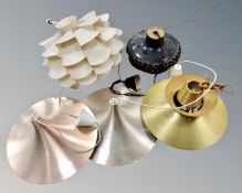 A 1970's Scandinavian pottery pendant light fitting together with four further lights