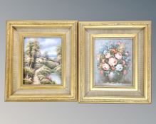 20th century school : Still life with flowers in a vase, oil on panel,