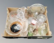 Two boxes of early 20th century and later glass, cut crystal etc.
