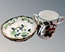 A 19th century Wemyss ware tyg together with a Masons chartreuse pattern bowl.