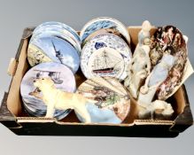 A box of Spanish figures, Royal Doulton RAF plates,