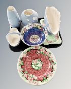 A tray of Maling ware including matte glazed vase, floral plaque, springtime bowl etc.