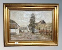 Continental school : geese in a farmyard, oil on canvas,