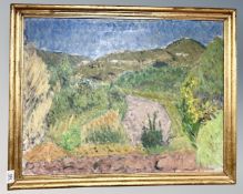 Continental school : A view across a valley, oil on canvas, 64cm by 49cm.