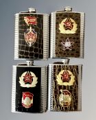 A collection of USSR armed forces flasks together with a KGB flask.