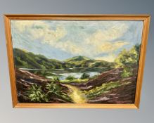 Continental school : a view across a lake, oil on canvas,