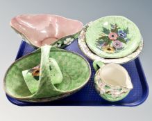 A tray of Maling lustre ware including Garland pattern basket, bowl, shaped vase etc.