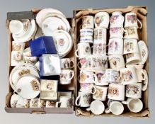 Two large boxes of commemorative china.