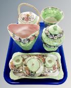 A collection of Maling ware including Rosin pattern biscuit barrel, lidded jar,