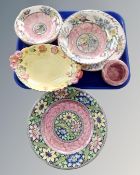 A tray of Maling pottery including two plaques, a pair of sideboard plates,