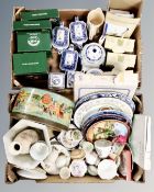 Two boxes of Ringtons ceramics, limited edition china, plates, commemorative tin etc.