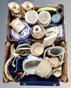 Two boxes of ceramics, plates, a china vase, Beswick vase etc.