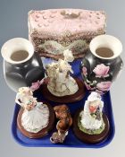 A gilded continental lidded storage box together with Leonardo collection figures,