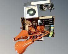 A box of shoe lasts, two angle poise lamps,
