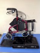 A Von Shef electric twin halogen hob together with a TV wall bracket arm and mobility walking aid