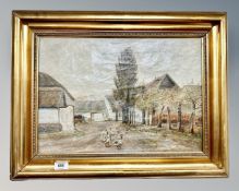 Continental school : geese in a farmyard, oil on canvas,