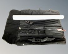 A Timber Creek archery bow with arrows in carry bag and targets