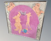 A continental abstract print depicting torsos, 99cm by 99cm.