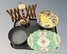 A Victorian wool winder, together with Maling lustre bowl, Aynsley gilded and hand finished comport,