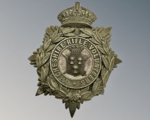 A Victorian helmet plate the 1st Cheshire Rifle Volunteers