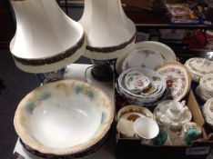 A box containing assorted ceramics and glassware including Hammersley, Wedgwood, Royal Albert etc.