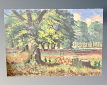 Continental school : Woodland, oil on canvas, 96cm by 67cm.