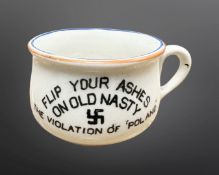 A small novelty Fieldings ash pot 'Flip your ashes on Old Nasty, The Violation of Poland',