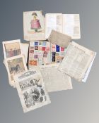 A box of album of matchbox cases, colour and monochrome book plates, mid 20th century recipe book,