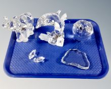 Three Lenox crystal ornaments including Dolpin, 'Swan Lake', Elephant and a further apple ornament.