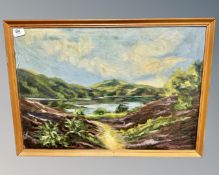 Continental school : a view across a lake, oil on canvas,